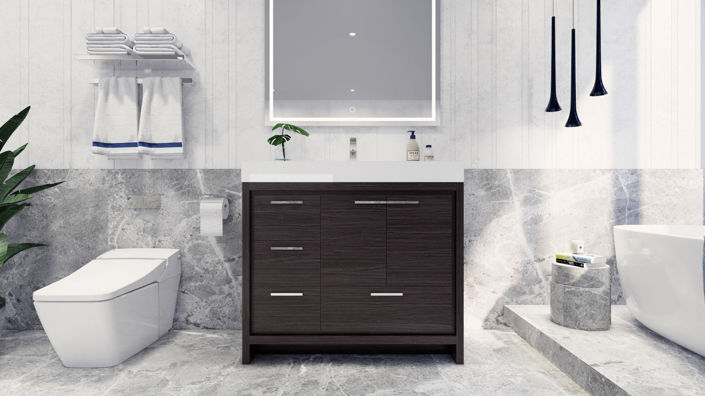 Azure 42" Dark Gray Oak Freestanding Vanity with Reinforced Acrylic Sink (Left Side Drawers)