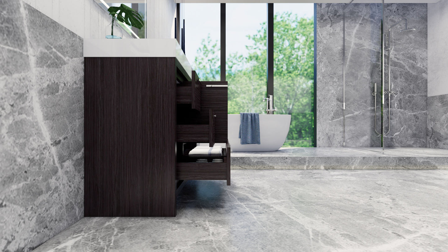 Azure 42" Dark Gray Oak Freestanding Vanity with Reinforced Acrylic Sink (Left Side Drawers)