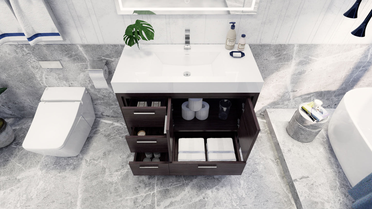 Azure 42" Dark Gray Oak Freestanding Vanity with Reinforced Acrylic Sink (Left Side Drawers)
