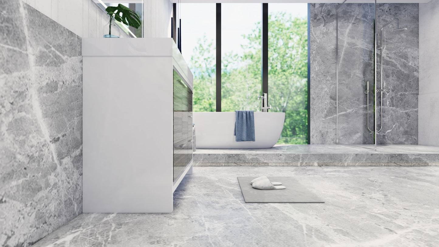 Azure 42" High Gloss Ash Gray Freestanding Vanity with Reinforced Acrylic Sink (Right Side Drawers)