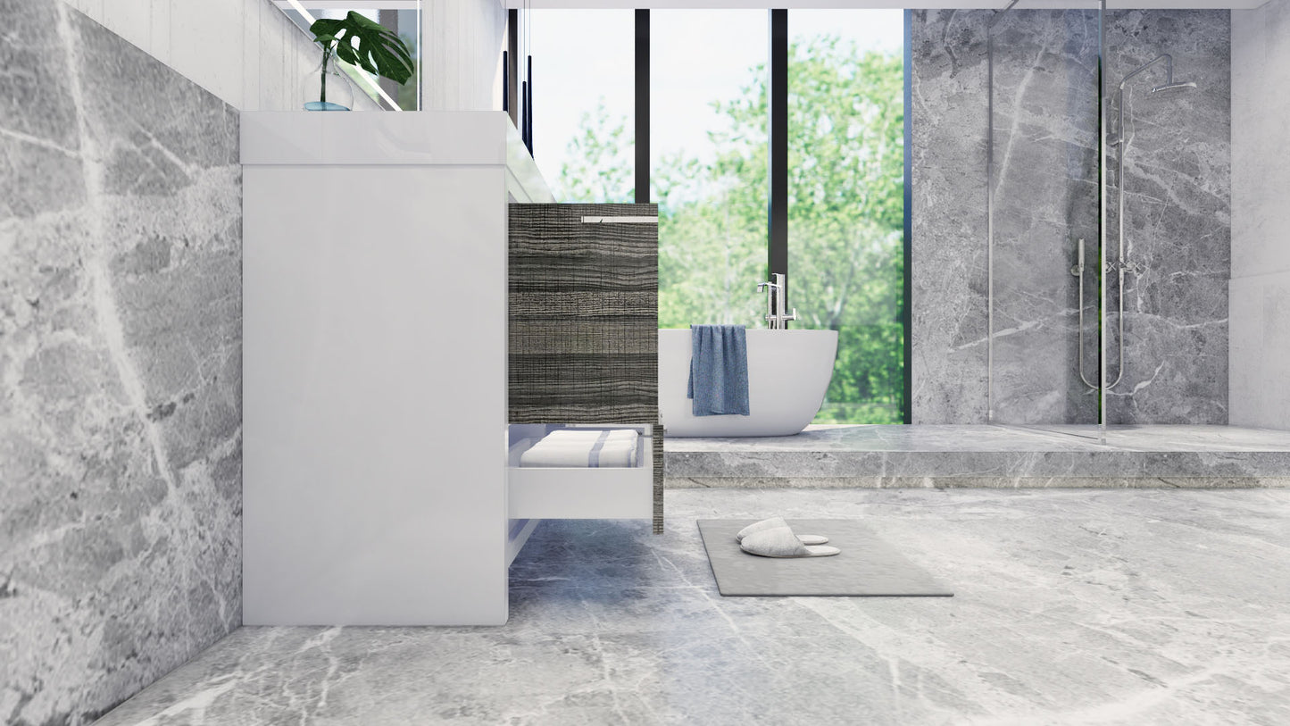 Azure 42" High Gloss Ash Gray Freestanding Vanity with Reinforced Acrylic Sink (Right Side Drawers)