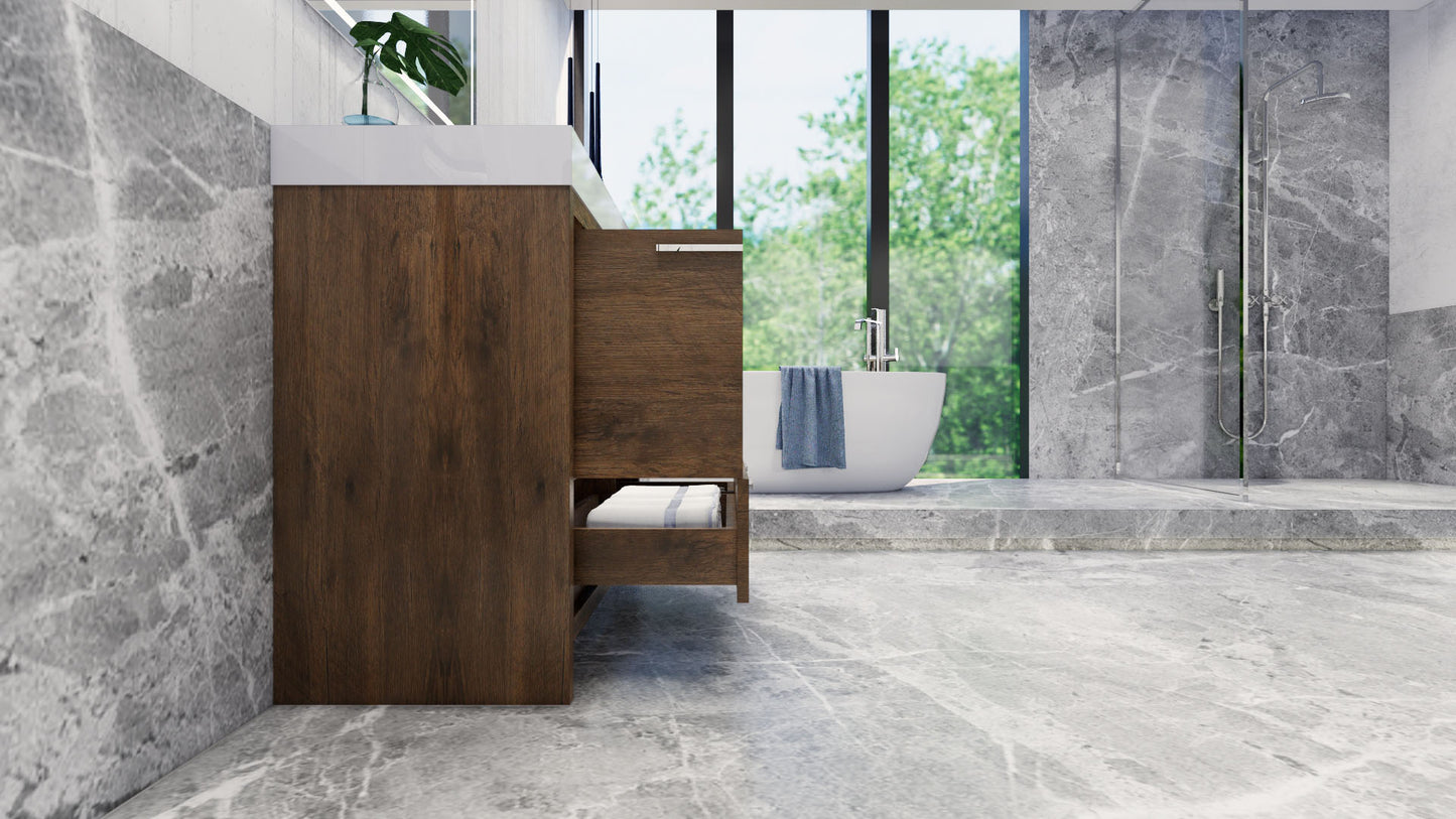 Azure 42" Rosewood Freestanding Vanity with Reinforced Acrylic Sink (Right Side Drawers)