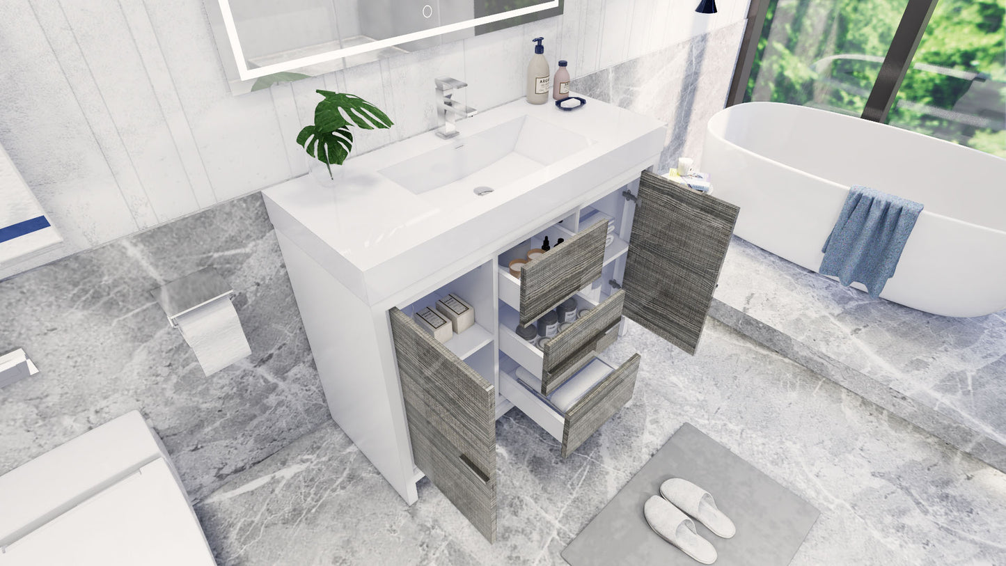 Azure 48" High Gloss Ash Gray Freestanding Vanity with Reinforced Acrylic Sink