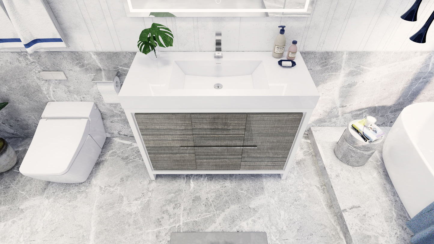Azure 48" High Gloss Ash Gray Freestanding Vanity with Reinforced Acrylic Sink