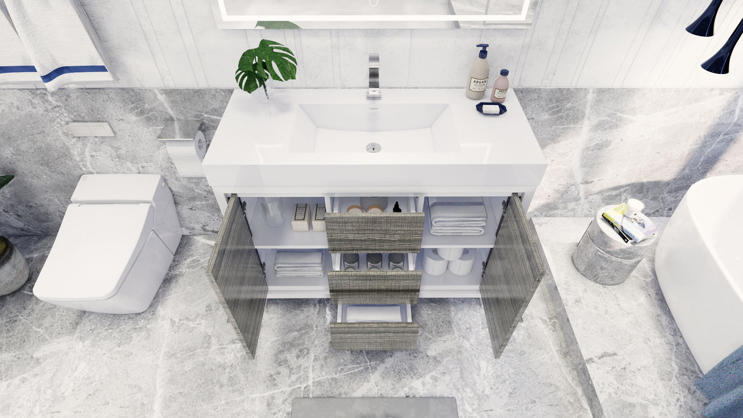 Azure 48" High Gloss Ash Gray Freestanding Vanity with Reinforced Acrylic Sink