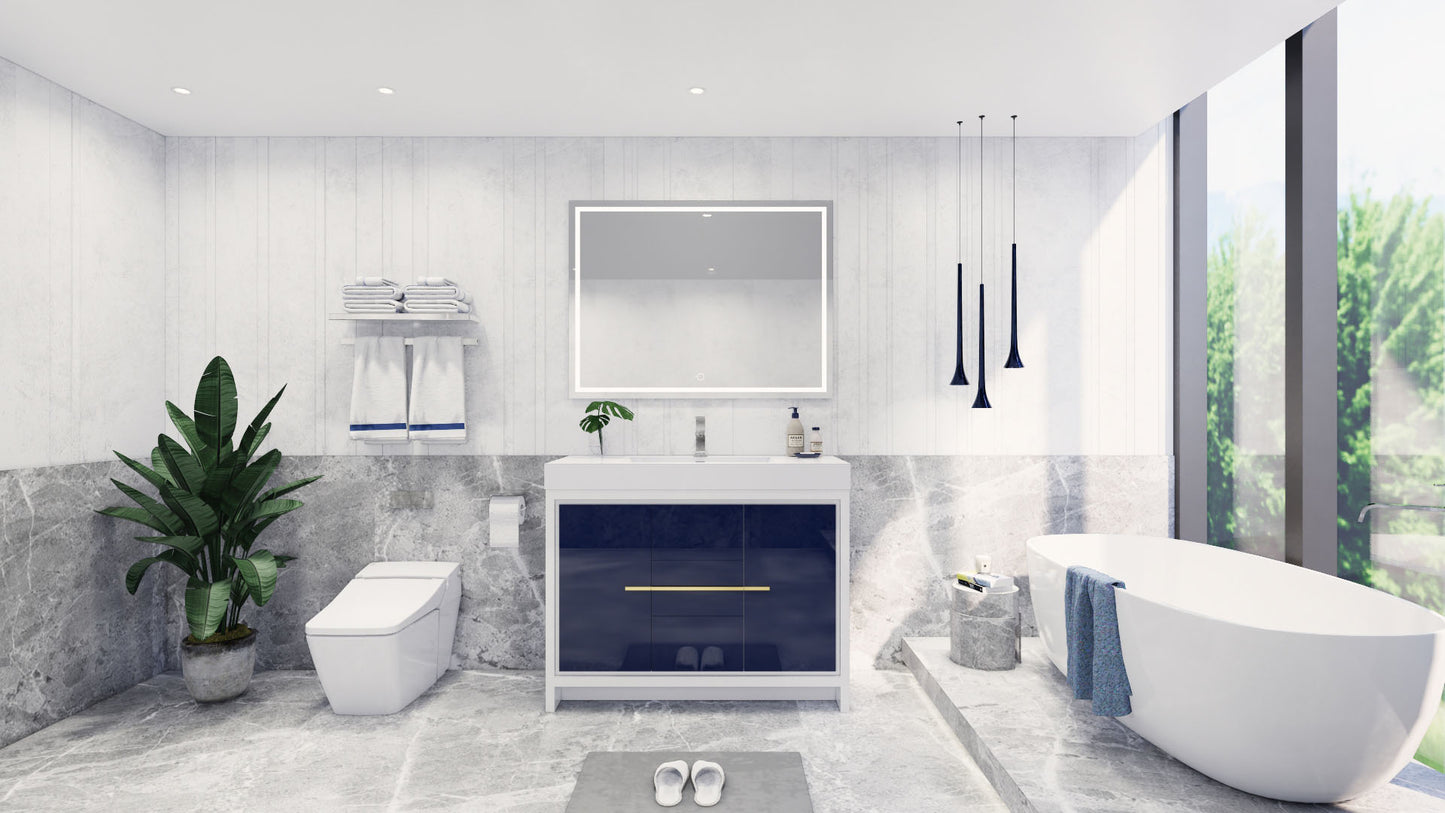 Azure 48" High Gloss Night Blue Freestanding Vanity with Reinforced Acrylic Sink