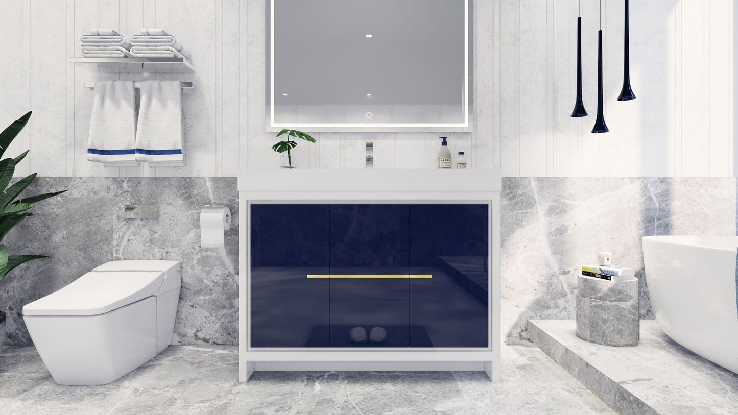 Azure 48" High Gloss Night Blue Freestanding Vanity with Reinforced Acrylic Sink