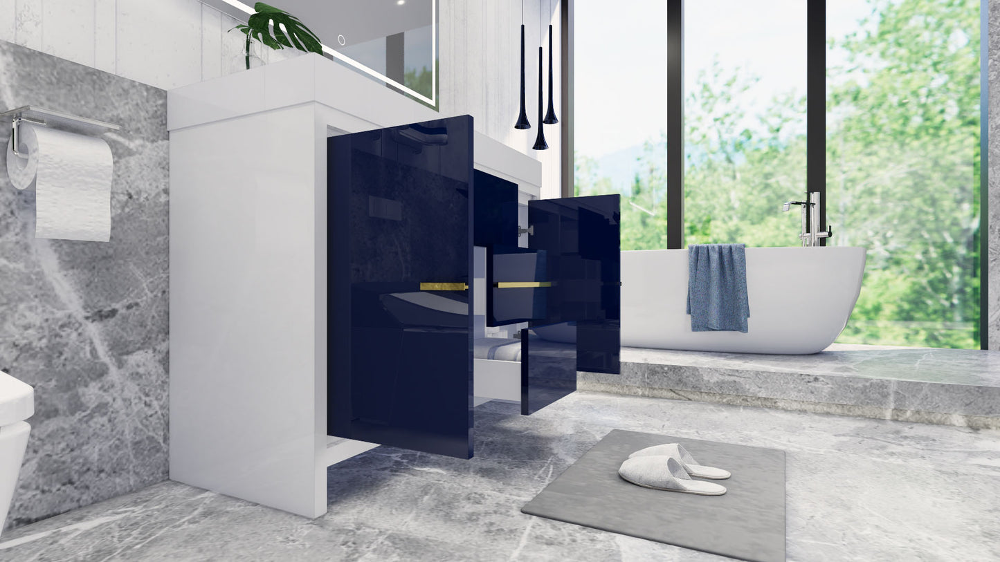 Azure 48" High Gloss Night Blue Freestanding Vanity with Reinforced Acrylic Sink