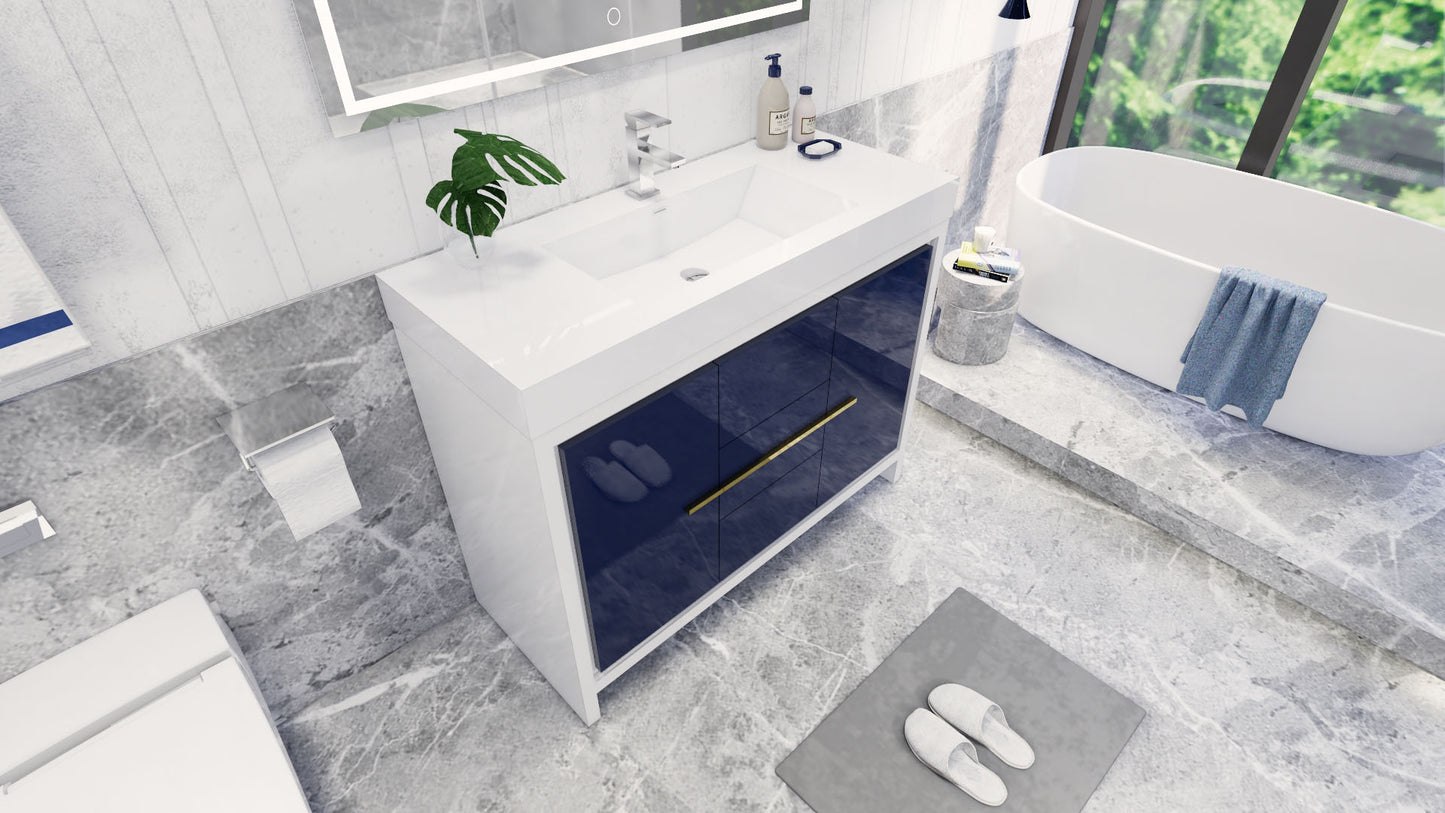 Azure 48" High Gloss Night Blue Freestanding Vanity with Reinforced Acrylic Sink