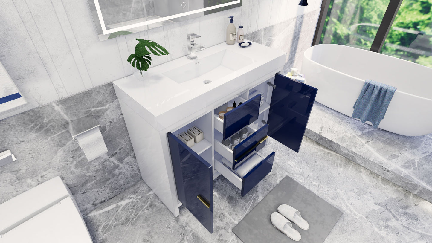 Azure 48" High Gloss Night Blue Freestanding Vanity with Reinforced Acrylic Sink