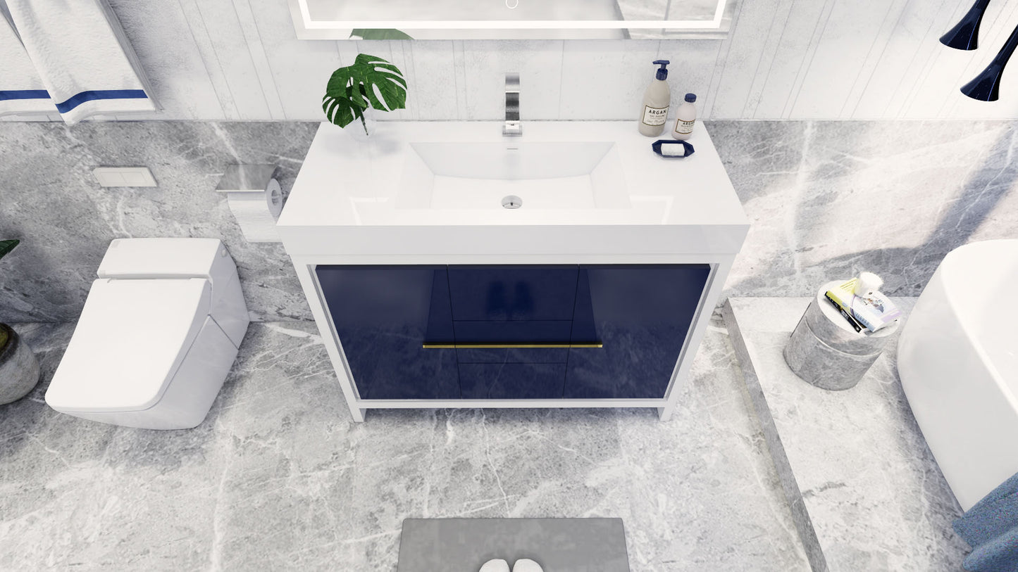 Azure 48" High Gloss Night Blue Freestanding Vanity with Reinforced Acrylic Sink