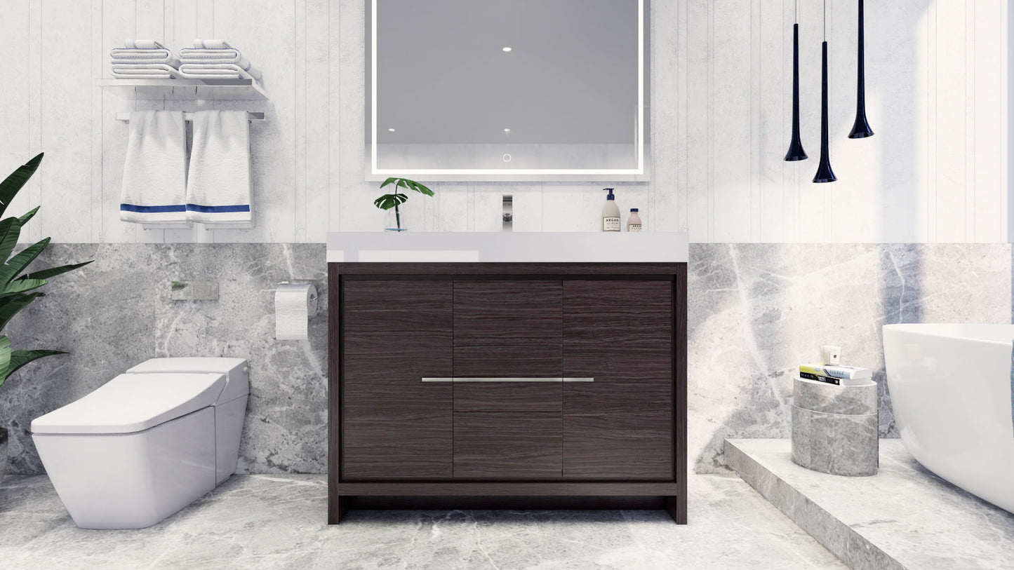Azure 48" Dark Gray Oak Freestanding Vanity with Reinforced Acrylic Sink
