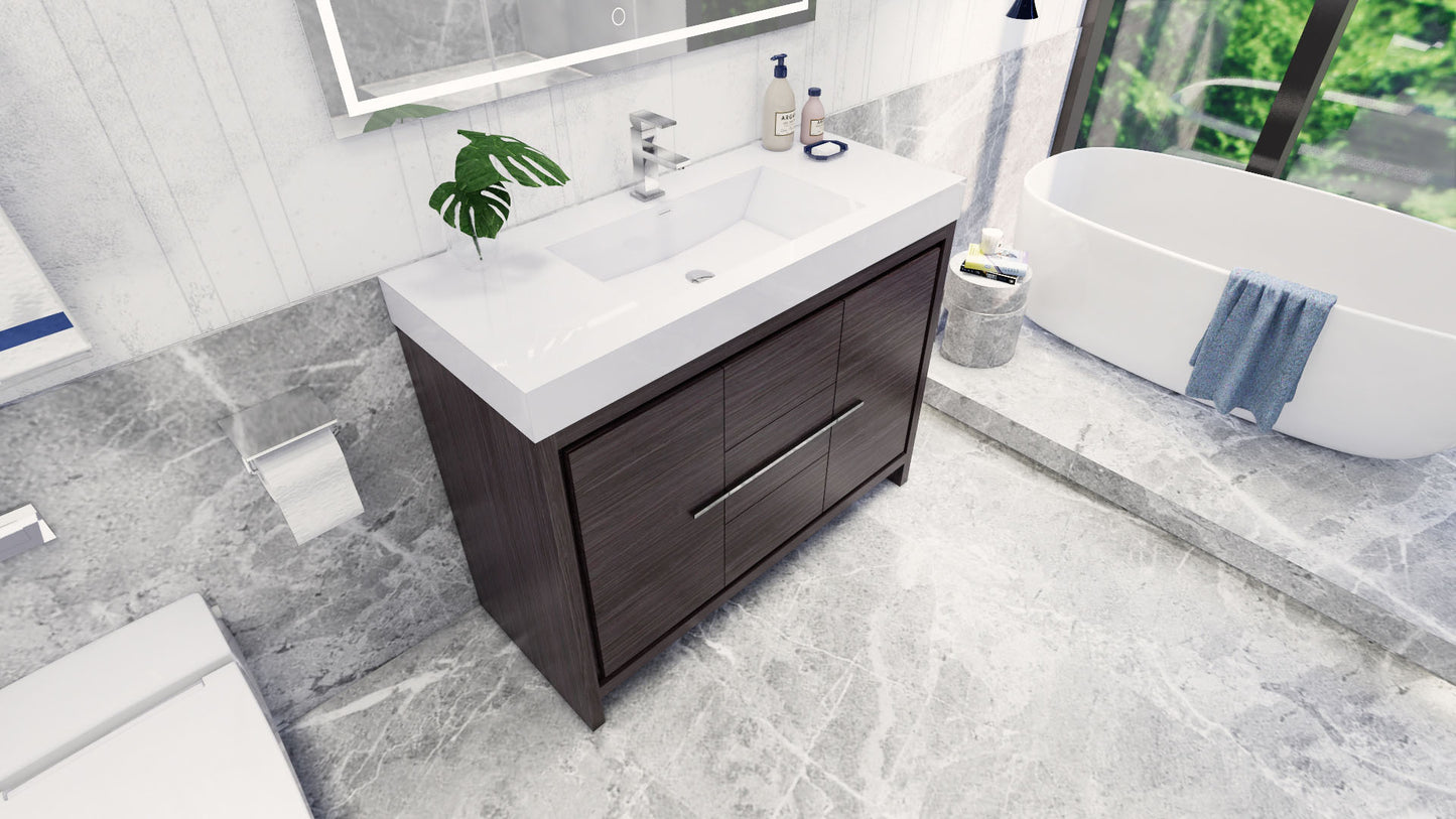 Azure 48" Dark Gray Oak Freestanding Vanity with Reinforced Acrylic Sink