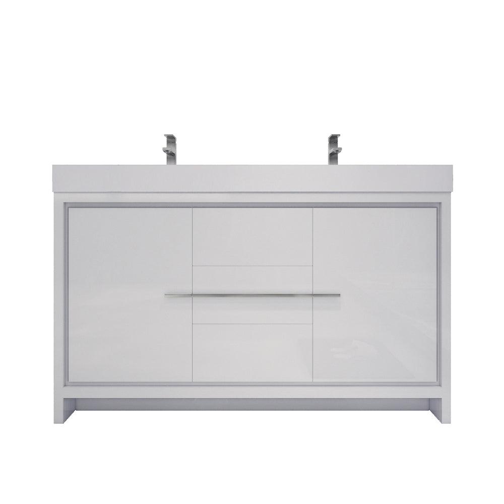 Azure 60" High Gloss White Freestanding Vanity with Reinforced Acrylic Sinks