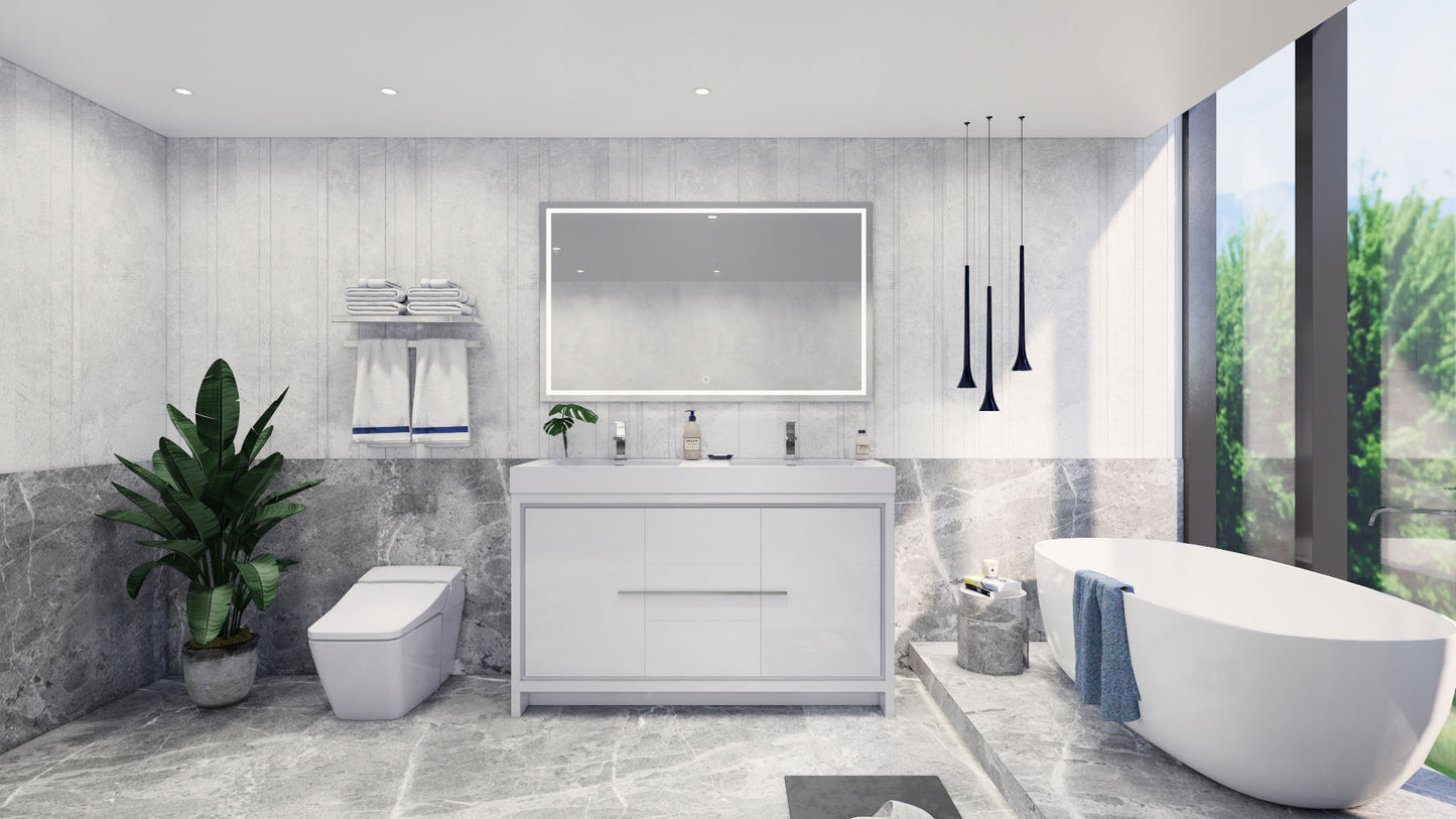 Azure 60" High Gloss White Freestanding Vanity with Reinforced Acrylic Sinks
