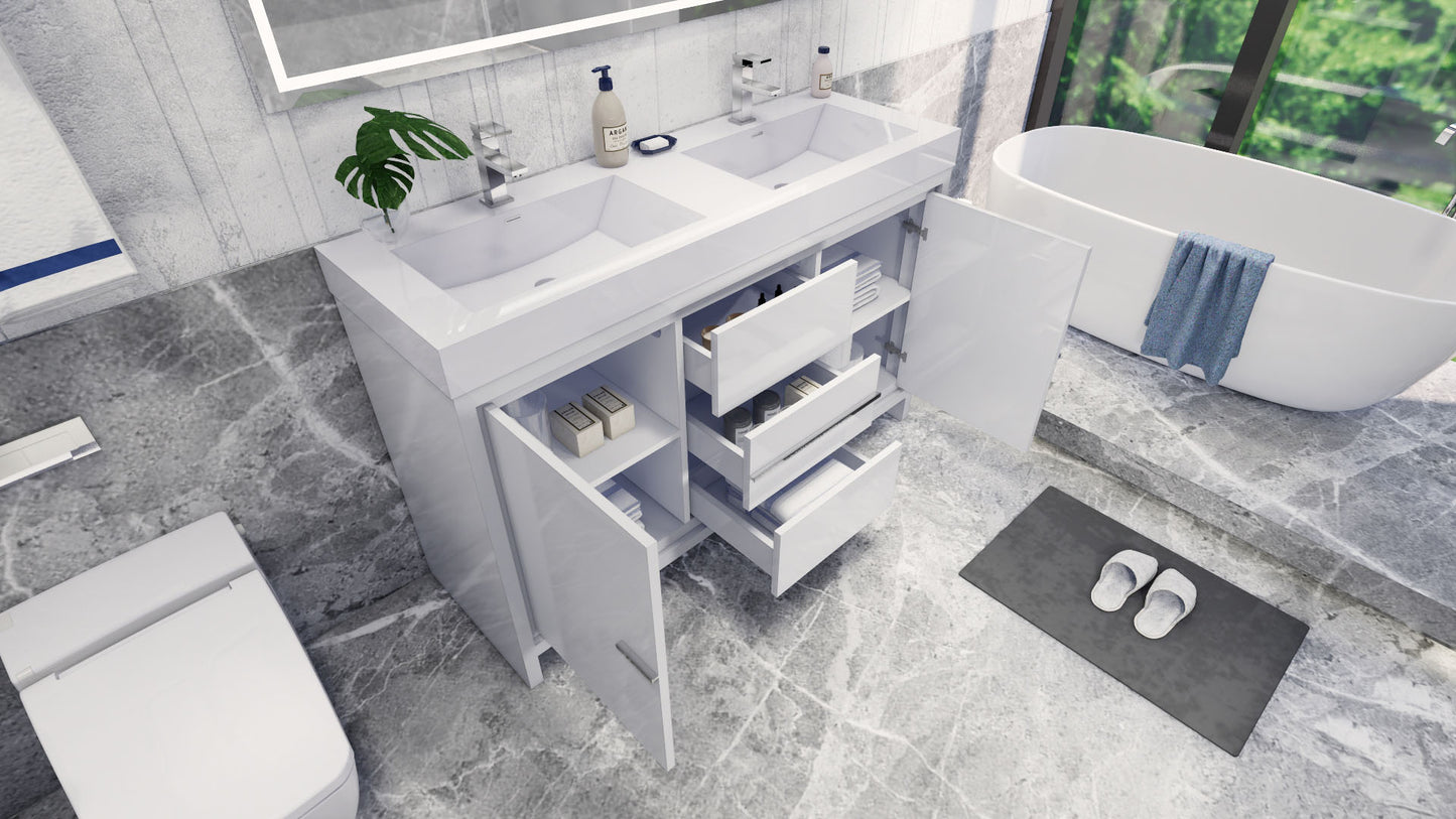 Azure 60" High Gloss White Freestanding Vanity with Reinforced Acrylic Sinks