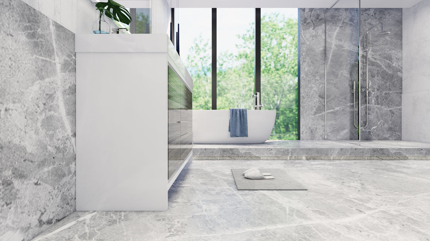 Azure 60" High Gloss Ash Gray Freestanding Vanity with Reinforced Acrylic Sinks