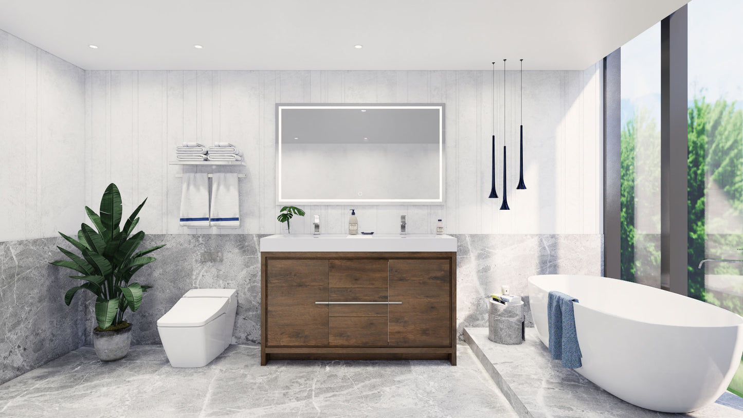 Azure 60" Rosewood Freestanding Vanity with Reinforced Acrylic Sinks