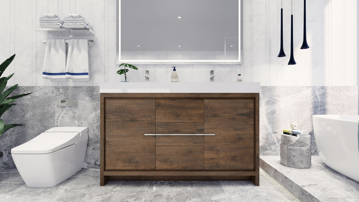 Azure 60" Rosewood Freestanding Vanity with Reinforced Acrylic Sinks