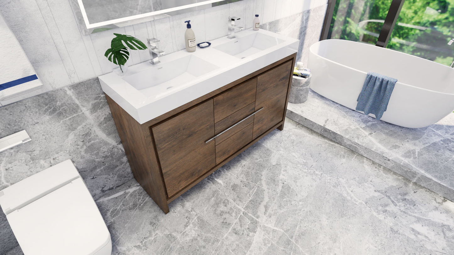 Azure 60" Rosewood Freestanding Vanity with Reinforced Acrylic Sinks