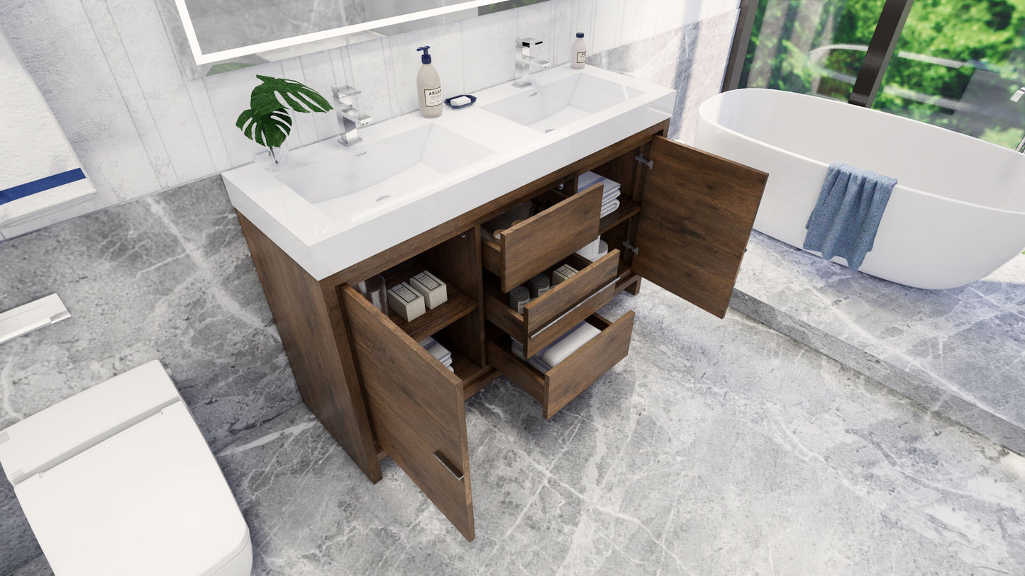 Azure 60" Rosewood Freestanding Vanity with Reinforced Acrylic Sinks