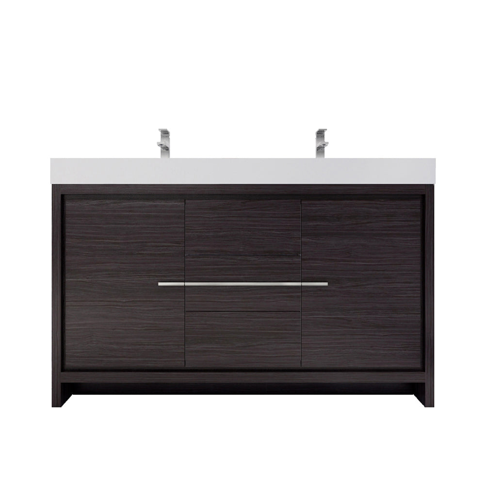 Azure 60" Dark Gray Oak Freestanding Vanity with Reinforced Acrylic Sinks