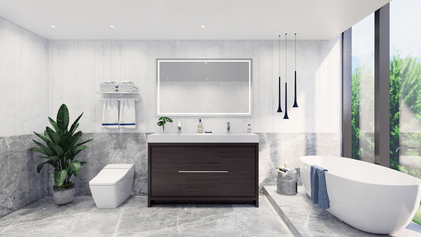 Azure 60" Dark Gray Oak Freestanding Vanity with Reinforced Acrylic Sinks