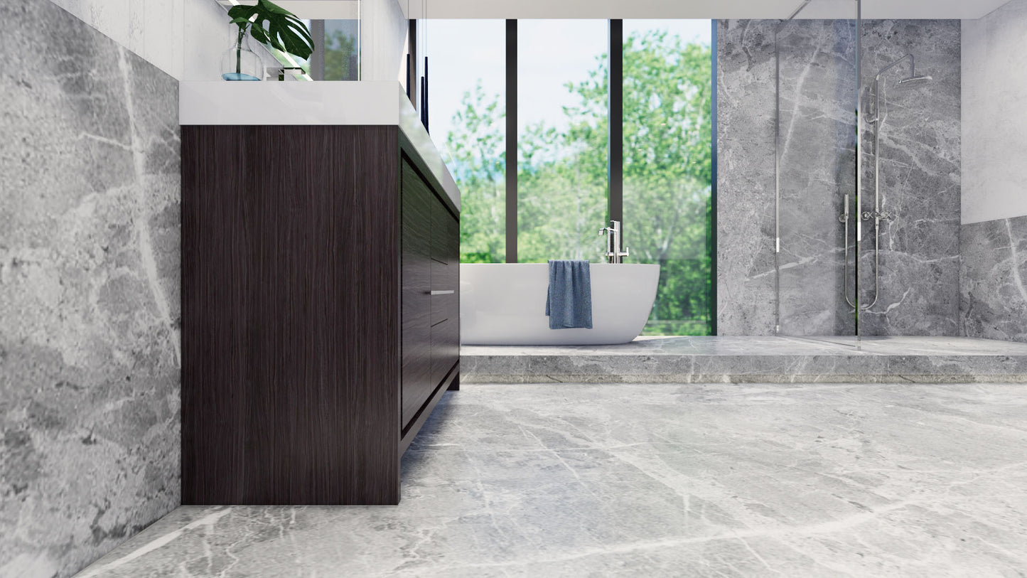 Azure 60" Dark Gray Oak Freestanding Vanity with Reinforced Acrylic Sinks