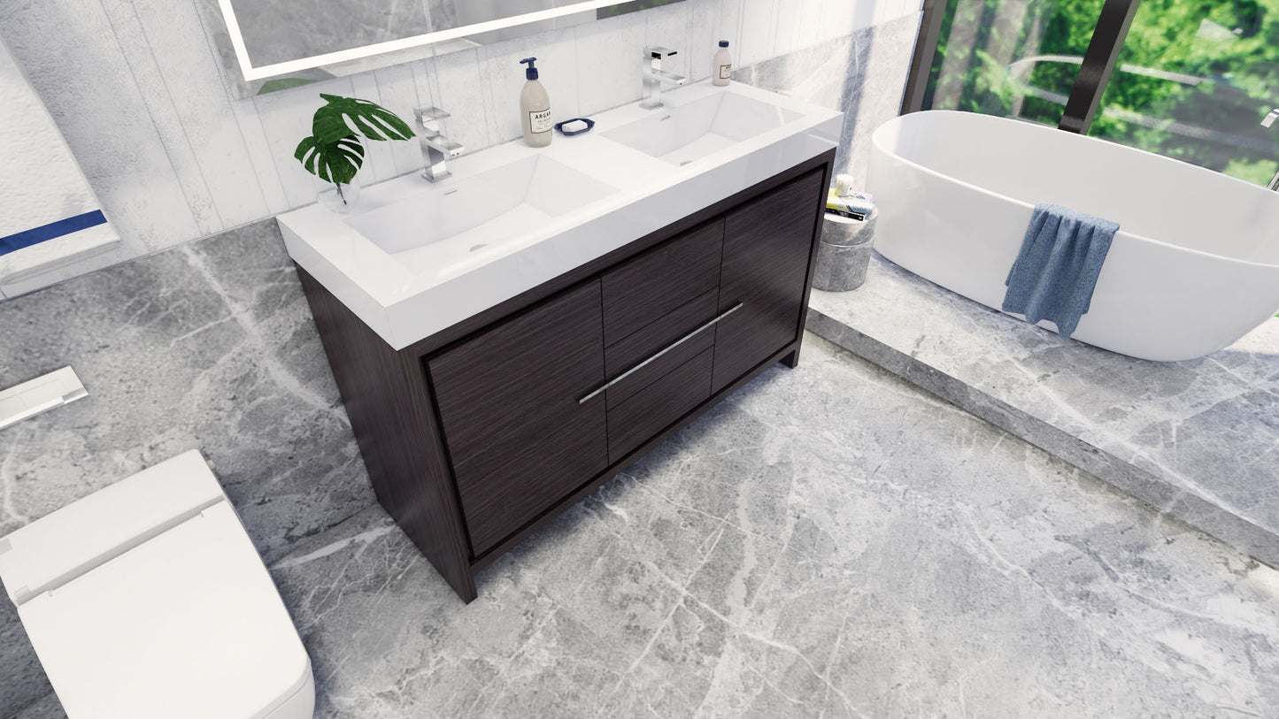 Azure 60" Dark Gray Oak Freestanding Vanity with Reinforced Acrylic Sinks