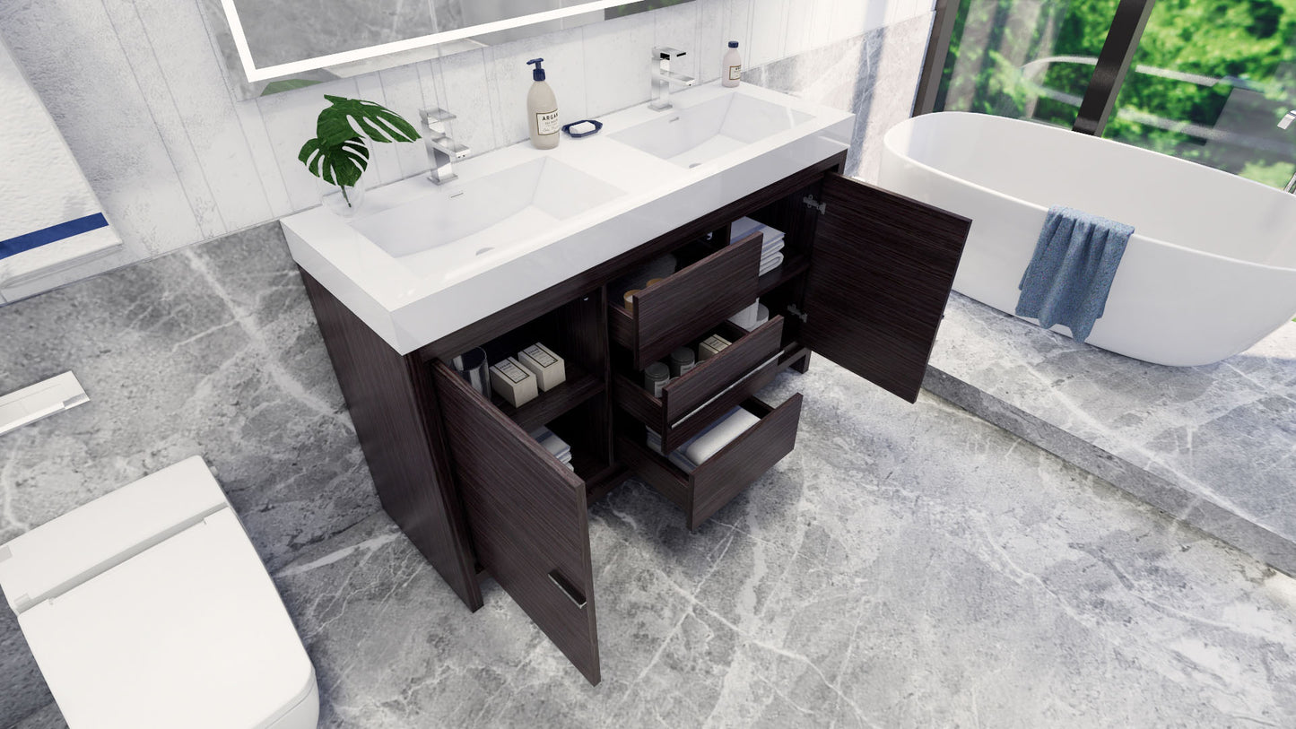 Azure 60" Dark Gray Oak Freestanding Vanity with Reinforced Acrylic Sinks