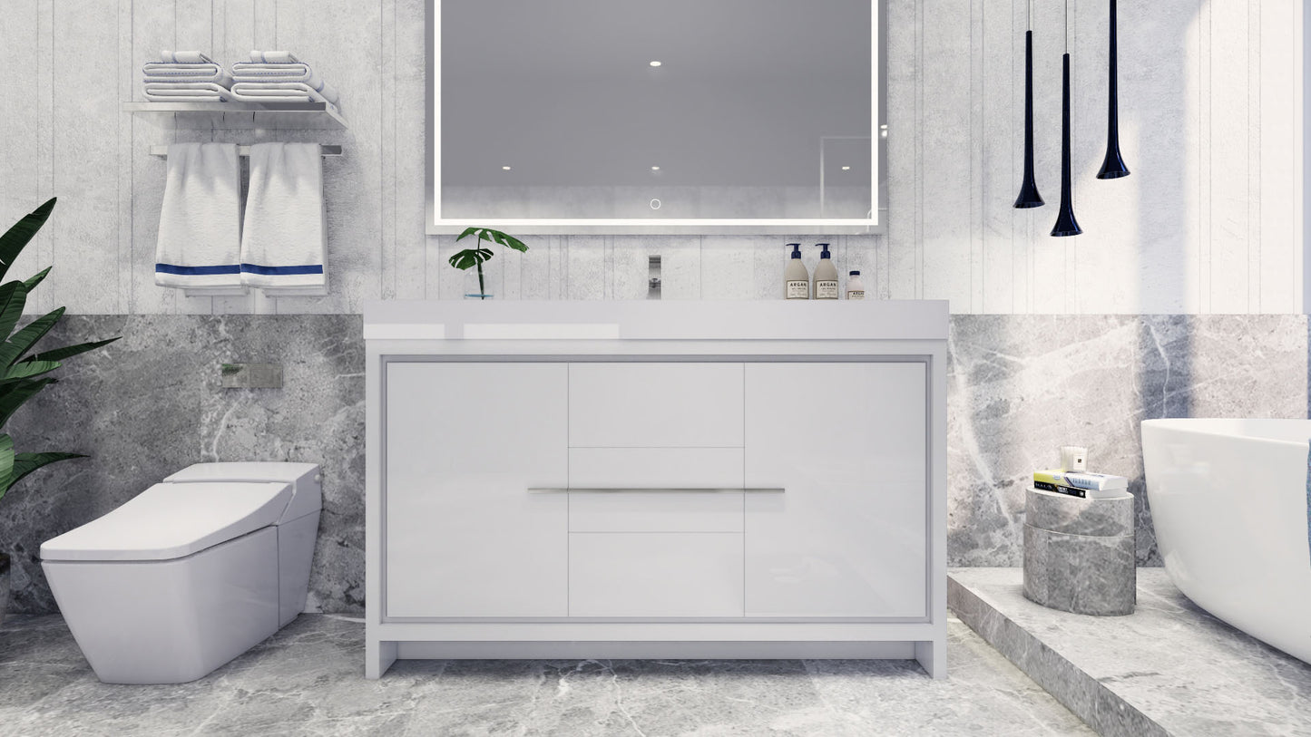Azure 60" High Gloss White Freestanding Vanity with Reinforced Acrylic Sink