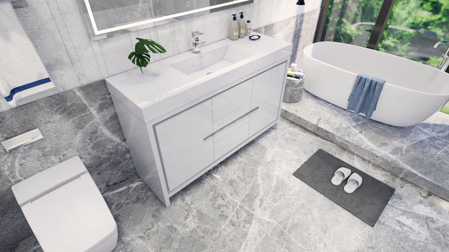 Azure 60" High Gloss White Freestanding Vanity with Reinforced Acrylic Sink