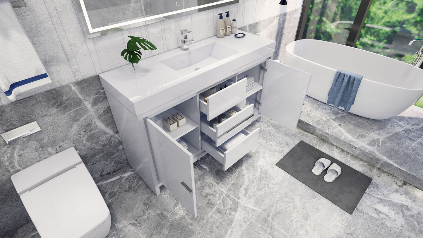 Azure 60" High Gloss White Freestanding Vanity with Reinforced Acrylic Sink