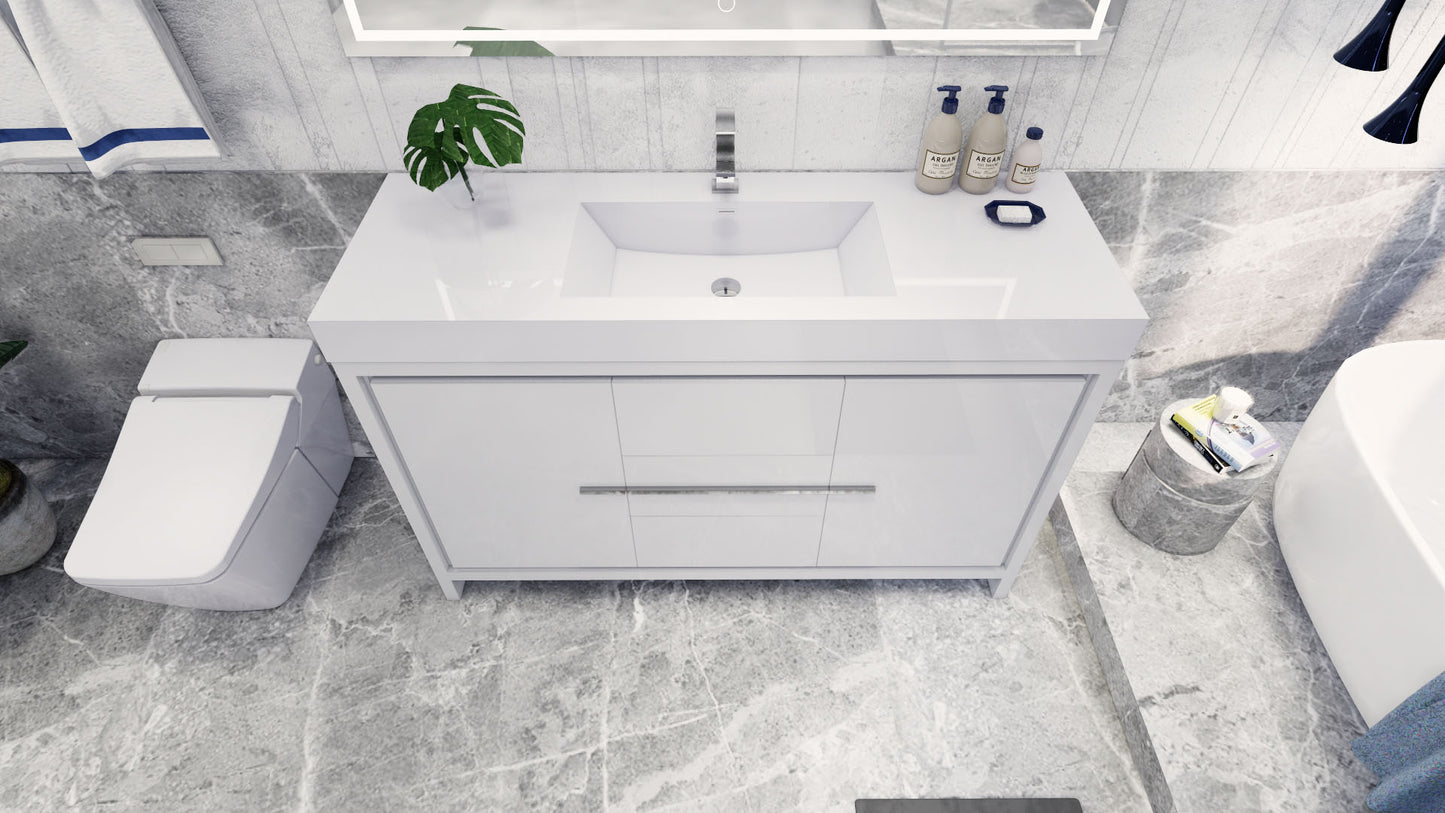 Azure 60" High Gloss White Freestanding Vanity with Reinforced Acrylic Sink