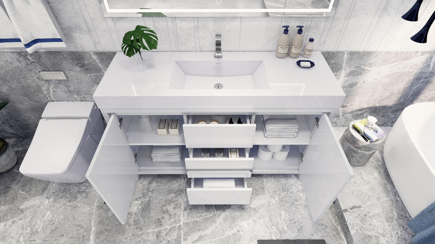 Azure 60" High Gloss White Freestanding Vanity with Reinforced Acrylic Sink