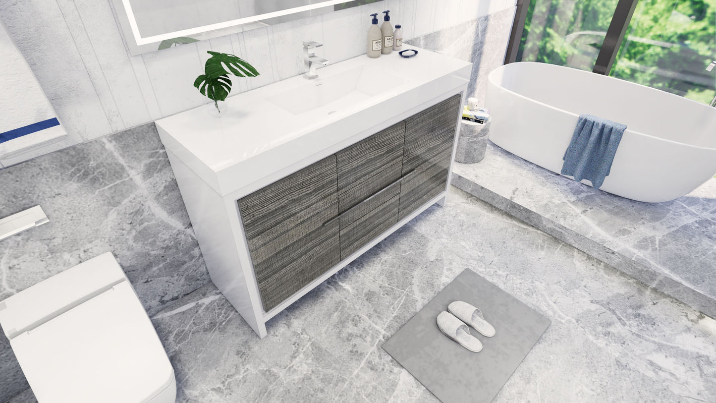 Azure 60" High Gloss Ash Gray Freestanding Vanity with Reinforced Acrylic Sink