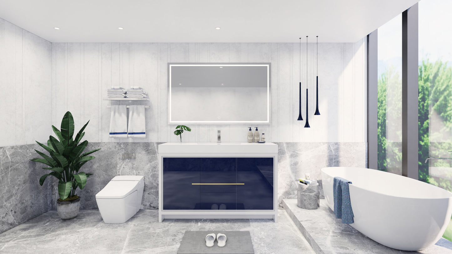 Azure 60" High Gloss Night Blue Freestanding Vanity with Reinforced Acrylic Sink