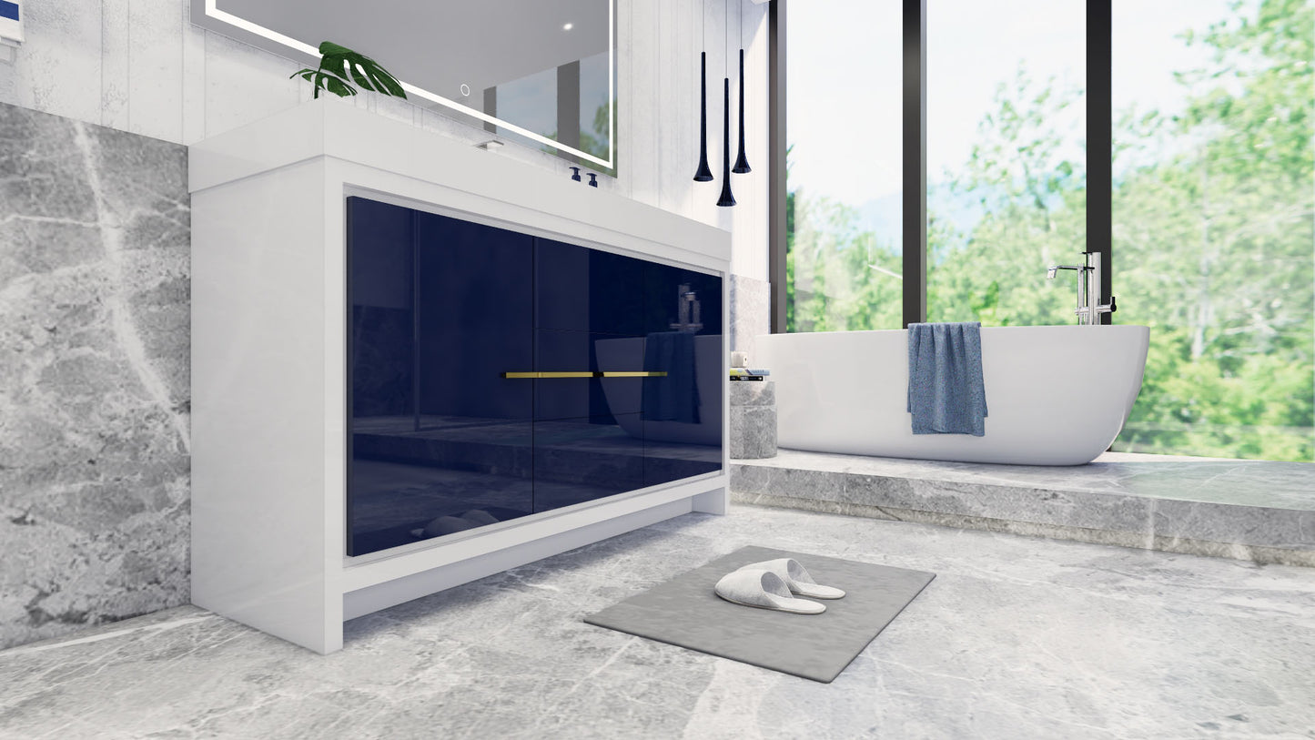 Azure 60" High Gloss Night Blue Freestanding Vanity with Reinforced Acrylic Sink