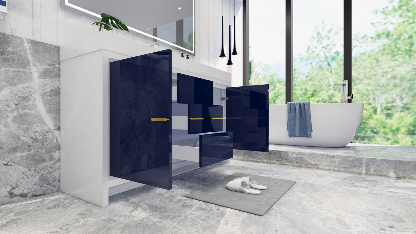 Azure 60" High Gloss Night Blue Freestanding Vanity with Reinforced Acrylic Sink