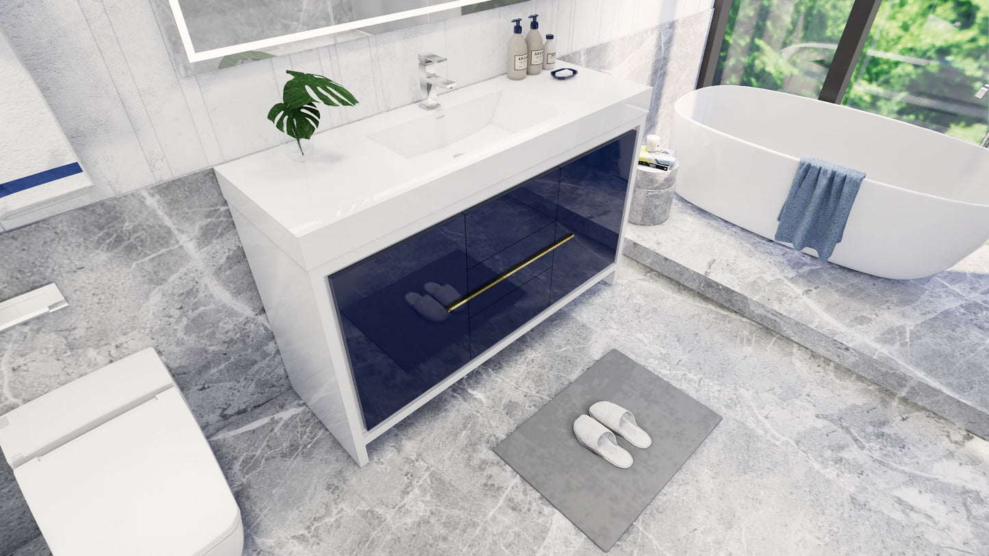 Azure 60" High Gloss Night Blue Freestanding Vanity with Reinforced Acrylic Sink