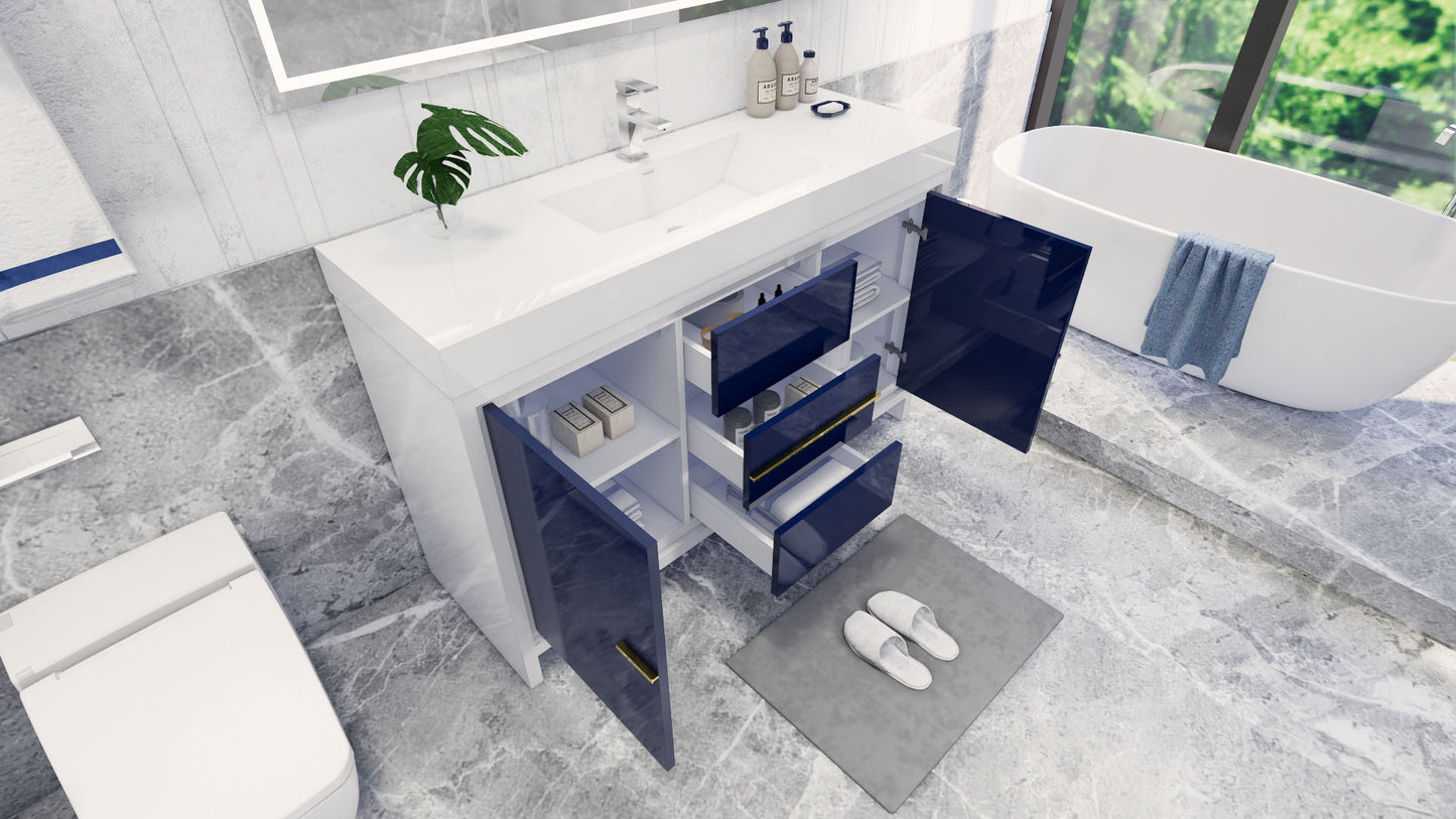 Azure 60" High Gloss Night Blue Freestanding Vanity with Reinforced Acrylic Sink