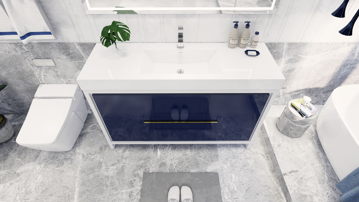 Azure 60" High Gloss Night Blue Freestanding Vanity with Reinforced Acrylic Sink