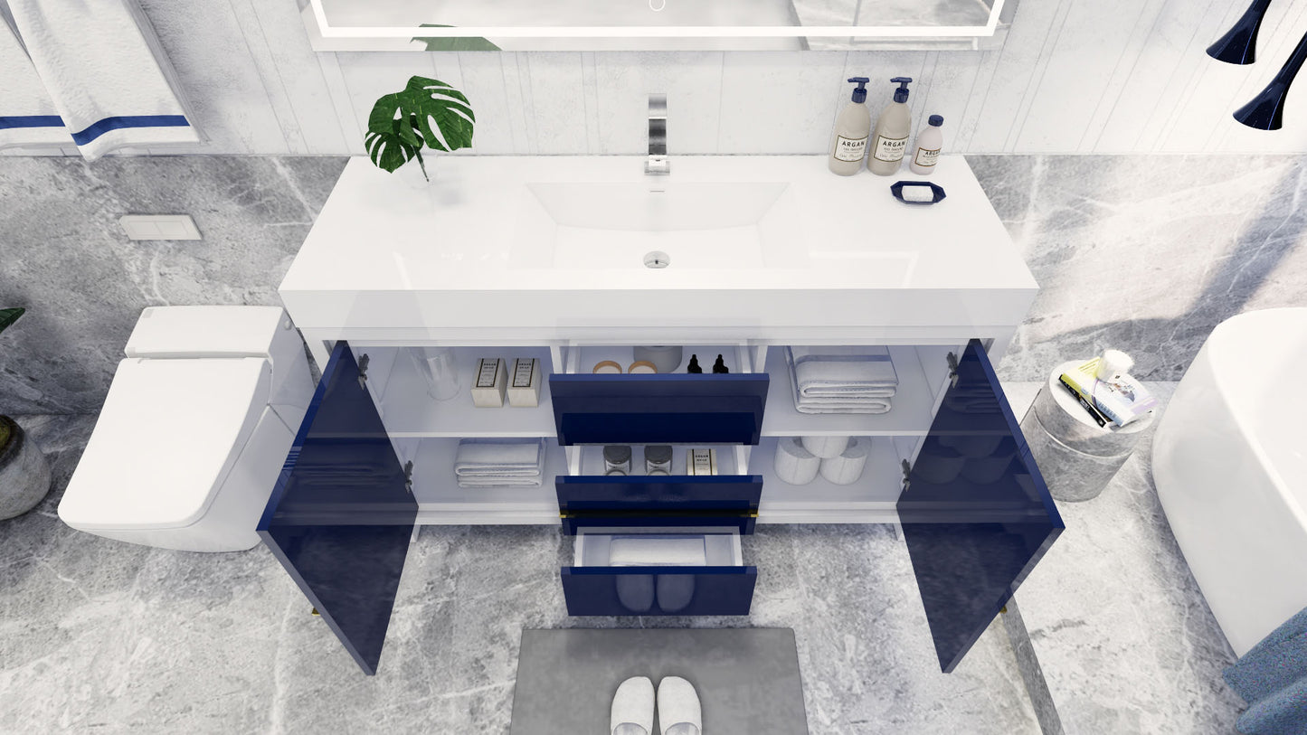 Azure 60" High Gloss Night Blue Freestanding Vanity with Reinforced Acrylic Sink