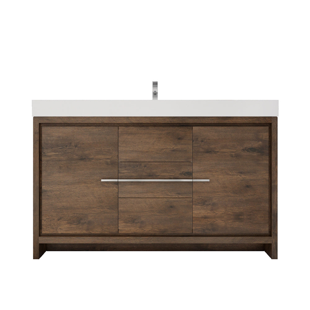Azure 60" Rosewood Freestanding Vanity with Reinforced Acrylic Sink