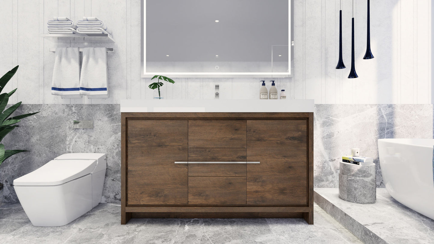 Azure 60" Rosewood Freestanding Vanity with Reinforced Acrylic Sink