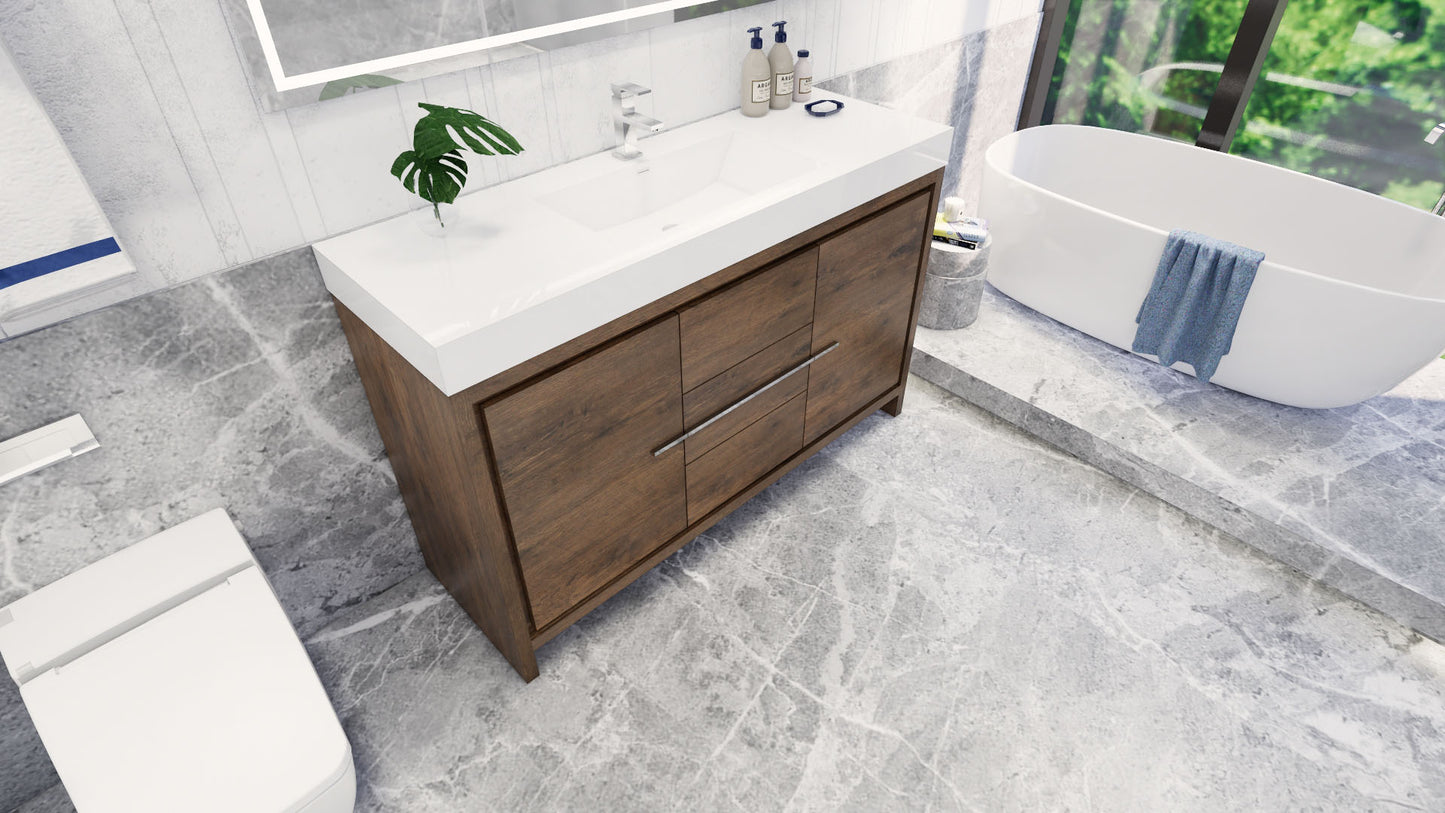 Azure 60" Rosewood Freestanding Vanity with Reinforced Acrylic Sink