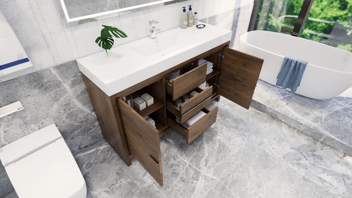 Azure 60" Rosewood Freestanding Vanity with Reinforced Acrylic Sink