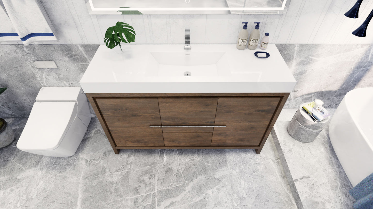 Azure 60" Rosewood Freestanding Vanity with Reinforced Acrylic Sink