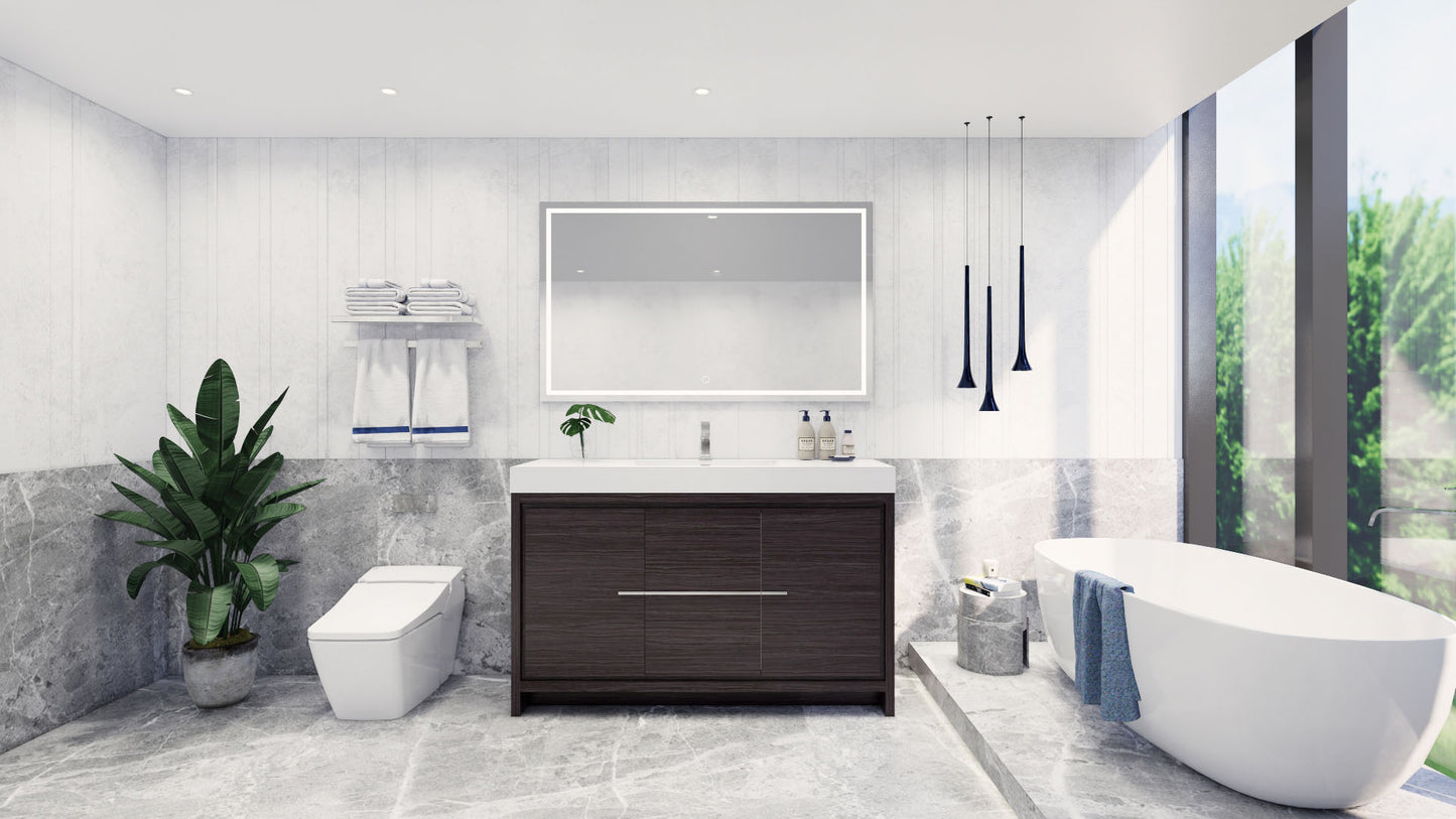 Azure 60" Dark Gray Oak Freestanding Vanity with Reinforced Acrylic Sink