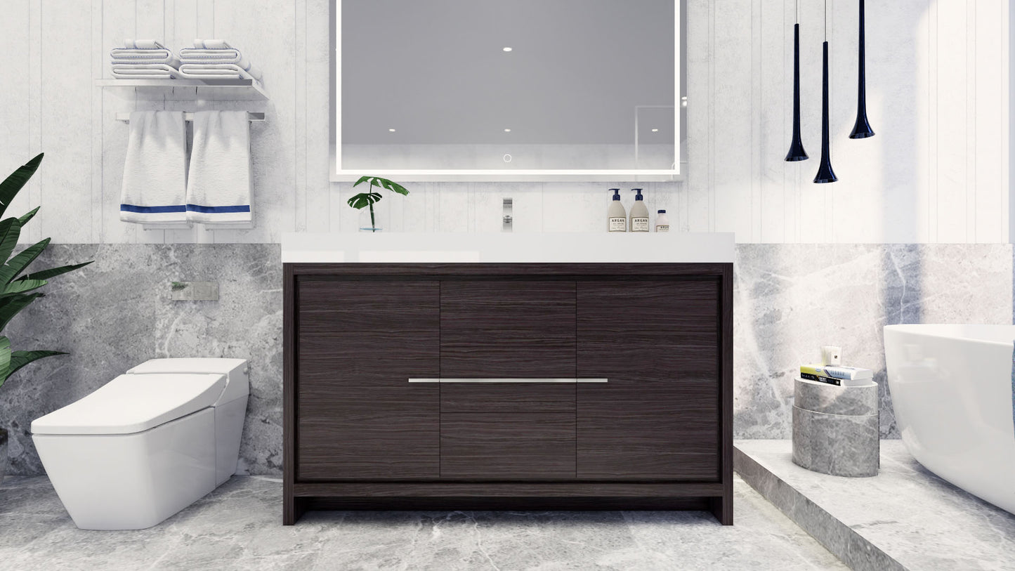 Azure 60" Dark Gray Oak Freestanding Vanity with Reinforced Acrylic Sink